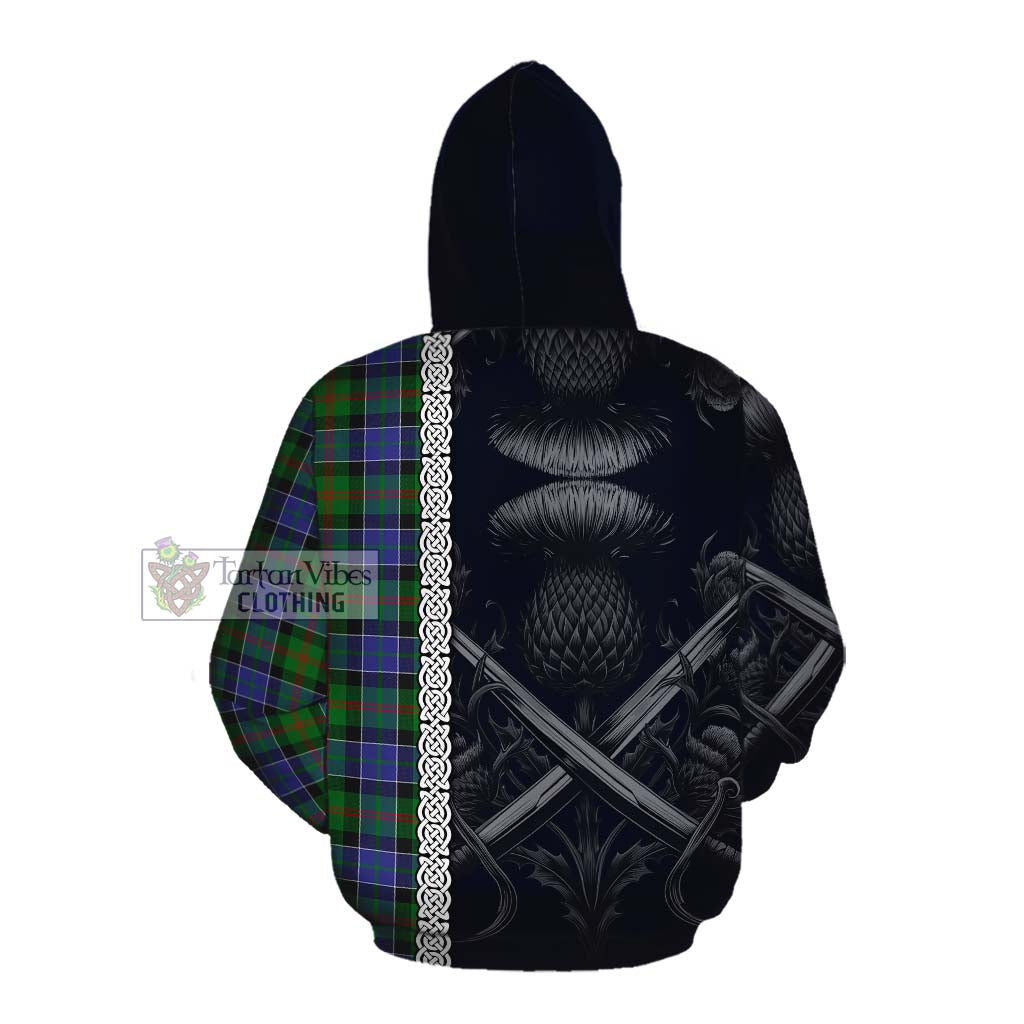 Tartan Vibes Clothing Paterson Tartan Cotton Hoodie with Family Crest Cross Sword Thistle Celtic Vibes