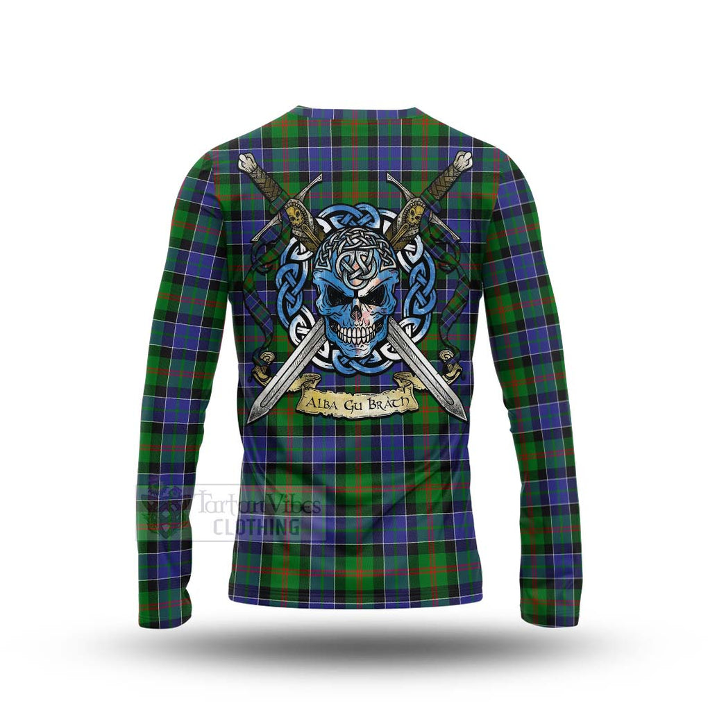 Tartan Vibes Clothing Paterson Tartan Long Sleeve T-Shirt with Family Crest Celtic Skull Style