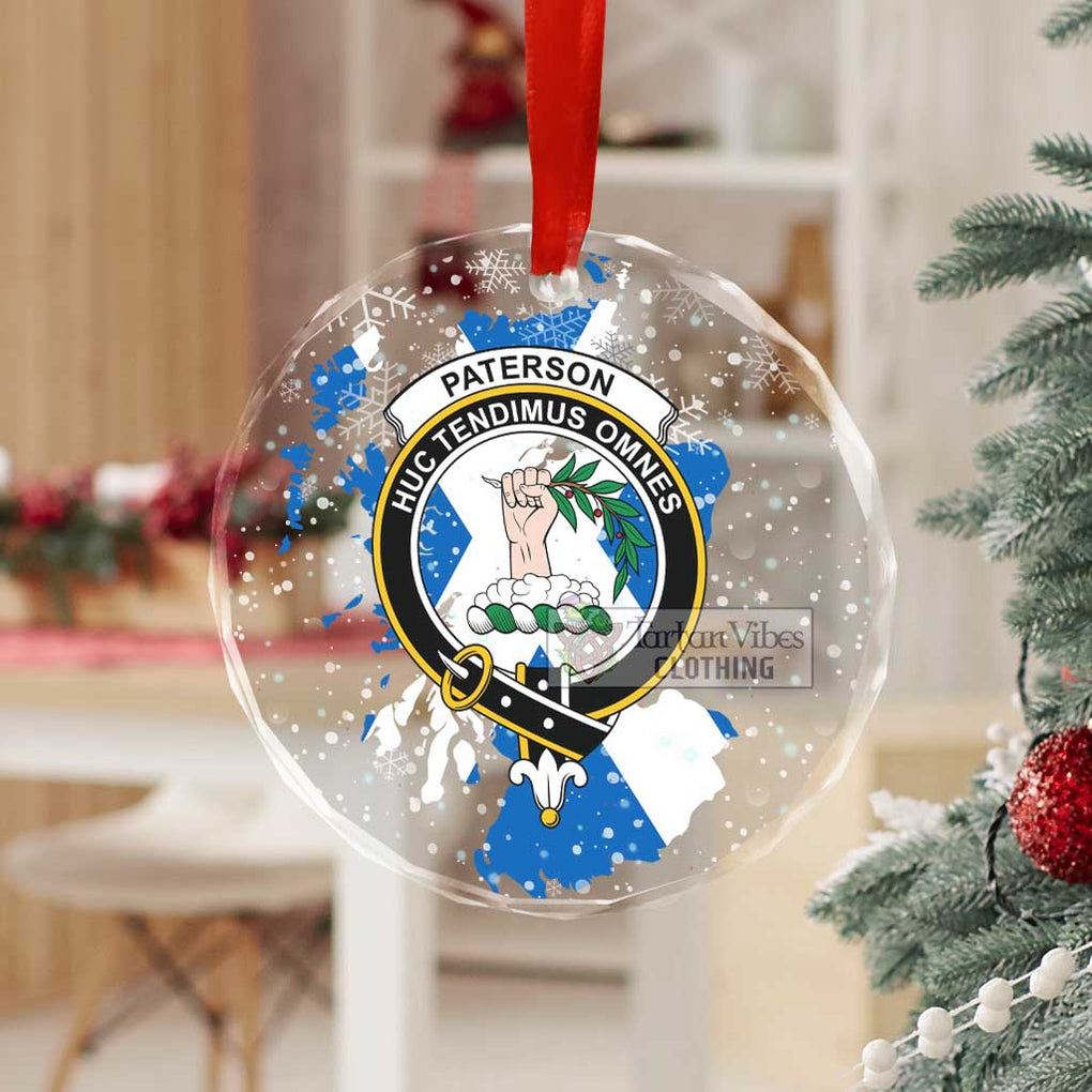 Tartan Vibes Clothing Paterson Clan Crest Christmas Glass Ornament with Scotland Map