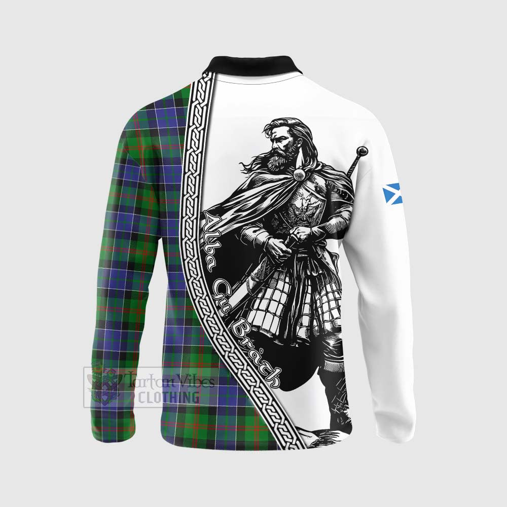 Tartan Vibes Clothing Paterson Tartan Clan Crest Long Sleeve Polo Shirt with Highlander Warrior Celtic Style