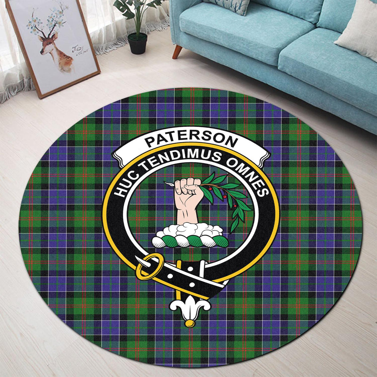 Paterson Tartan Round Rug with Family Crest - Tartan Vibes Clothing