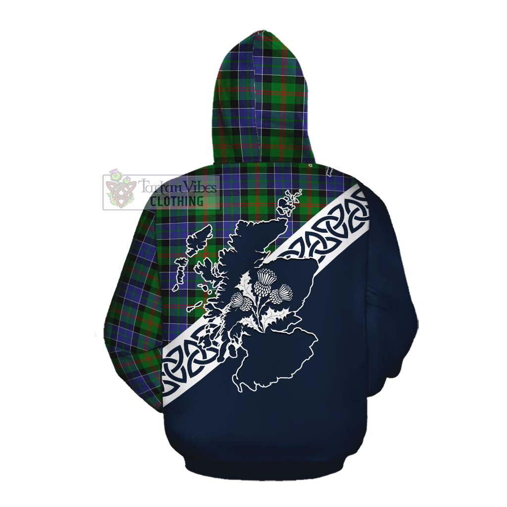 Tartan Vibes Clothing Paterson Tartan Cotton Hoodie Featuring Thistle and Scotland Map