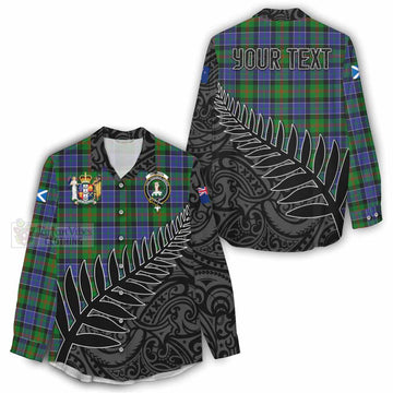 Paterson Crest Tartan Women's Casual Shirt with New Zealand Silver Fern Half Style