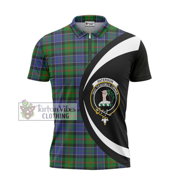 Paterson Tartan Zipper Polo Shirt with Family Crest Circle Style