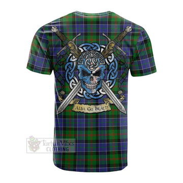 Paterson Tartan Cotton T-shirt with Family Crest Celtic Skull Style