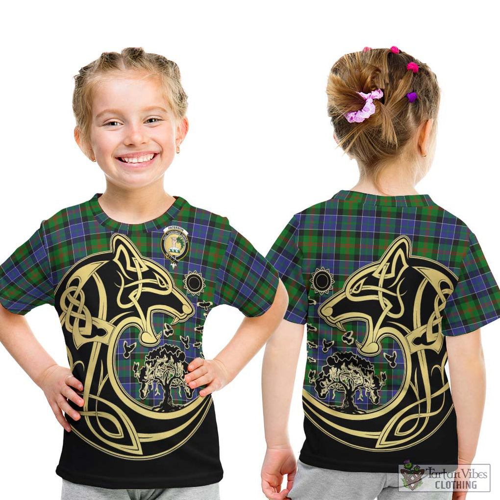 Paterson Tartan Kid T-Shirt with Family Crest Celtic Wolf Style - Tartan Vibes Clothing