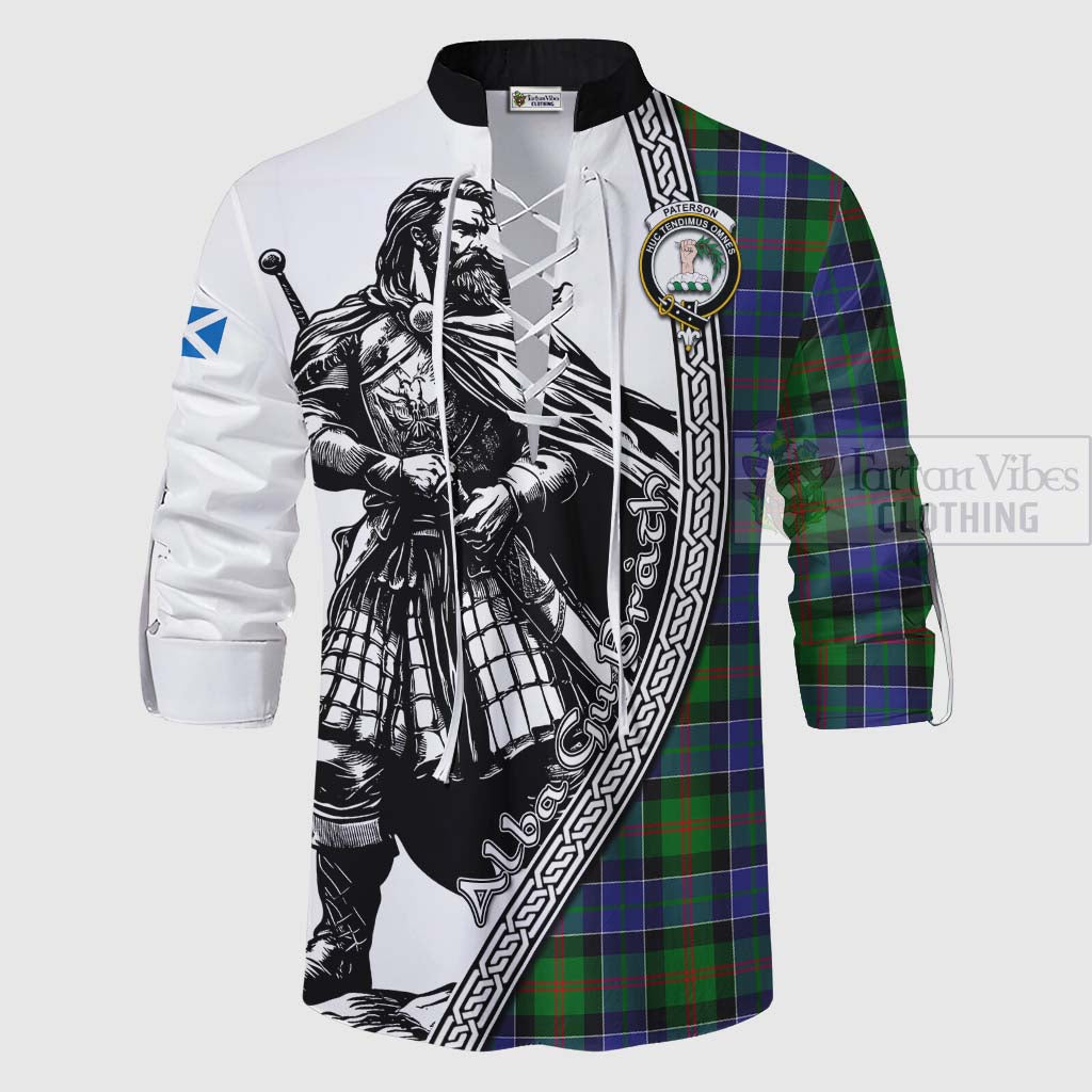 Tartan Vibes Clothing Paterson Tartan Clan Crest Ghillie Kilt Shirt with Highlander Warrior Celtic Style