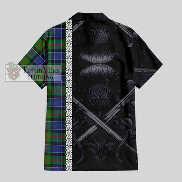 Paterson Tartan Short Sleeve Button Shirt with Family Crest Cross Sword Thistle Celtic Vibes