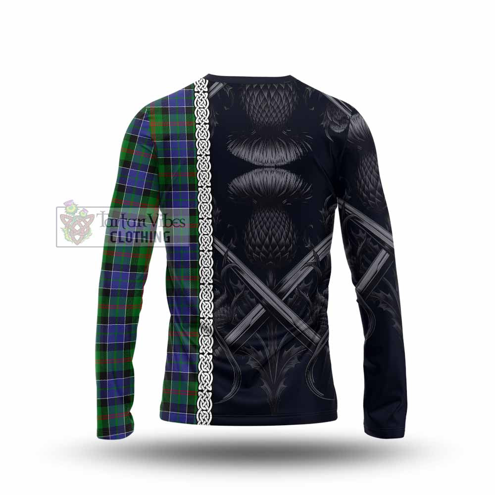 Tartan Vibes Clothing Paterson Tartan Long Sleeve T-Shirt with Family Crest Cross Sword Thistle Celtic Vibes