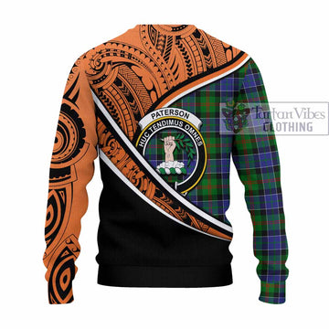 Paterson Crest Tartan Knitted Sweater with Polynesian Vibes Style - Orange Version