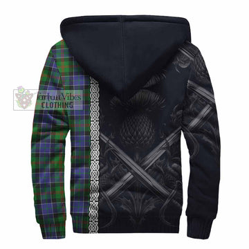 Paterson Tartan Sherpa Hoodie with Family Crest Cross Sword Thistle Celtic Vibes