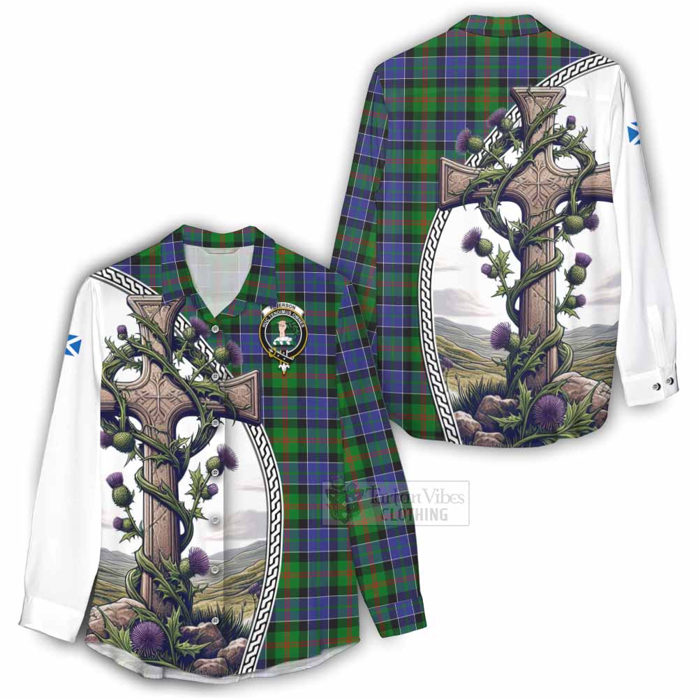 Tartan Vibes Clothing Paterson Tartan Women's Casual Shirt with Family Crest and St. Andrew's Cross Accented by Thistle Vines