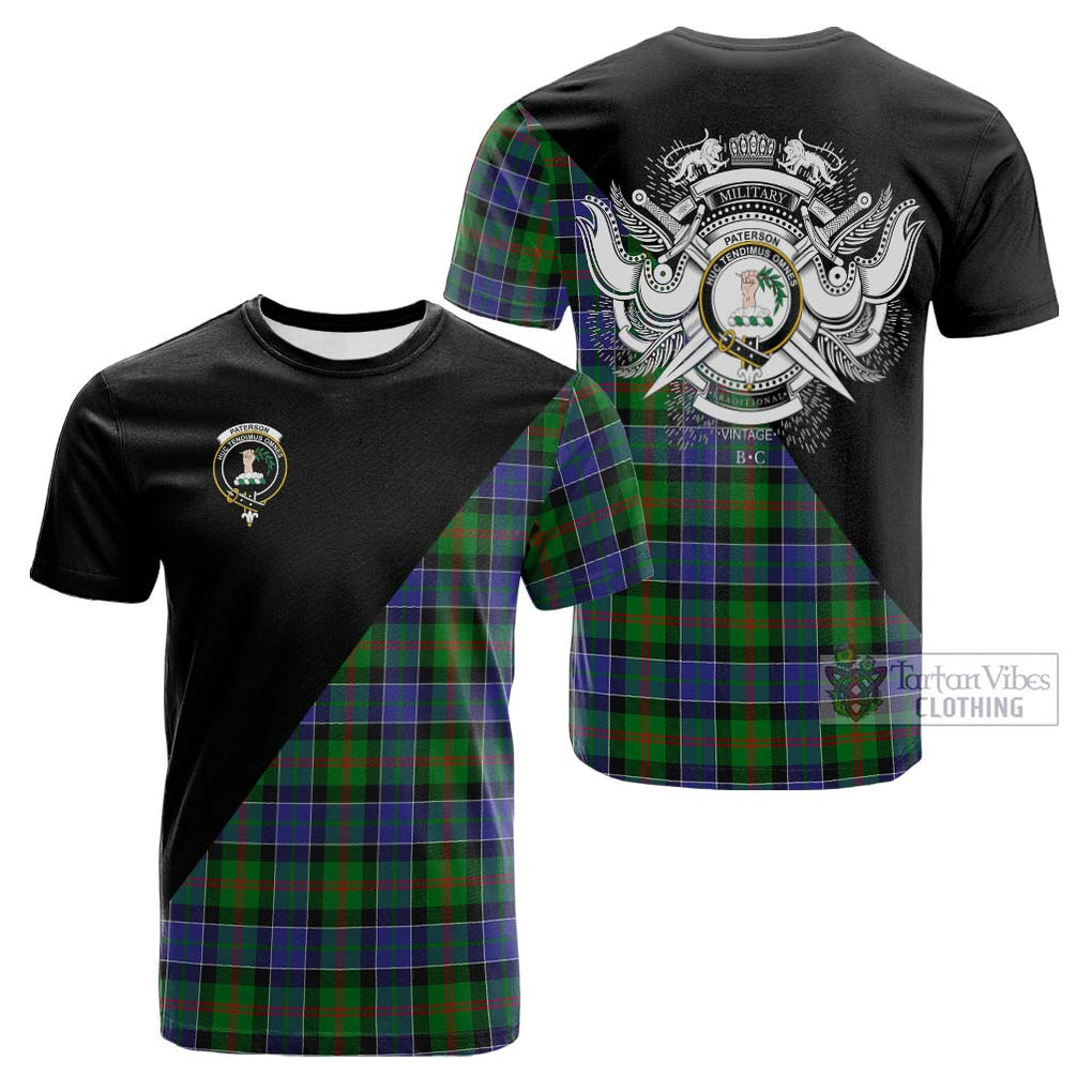 Tartan Vibes Clothing Paterson Tartan Cotton T-shirt with Family Crest and Military Logo Style