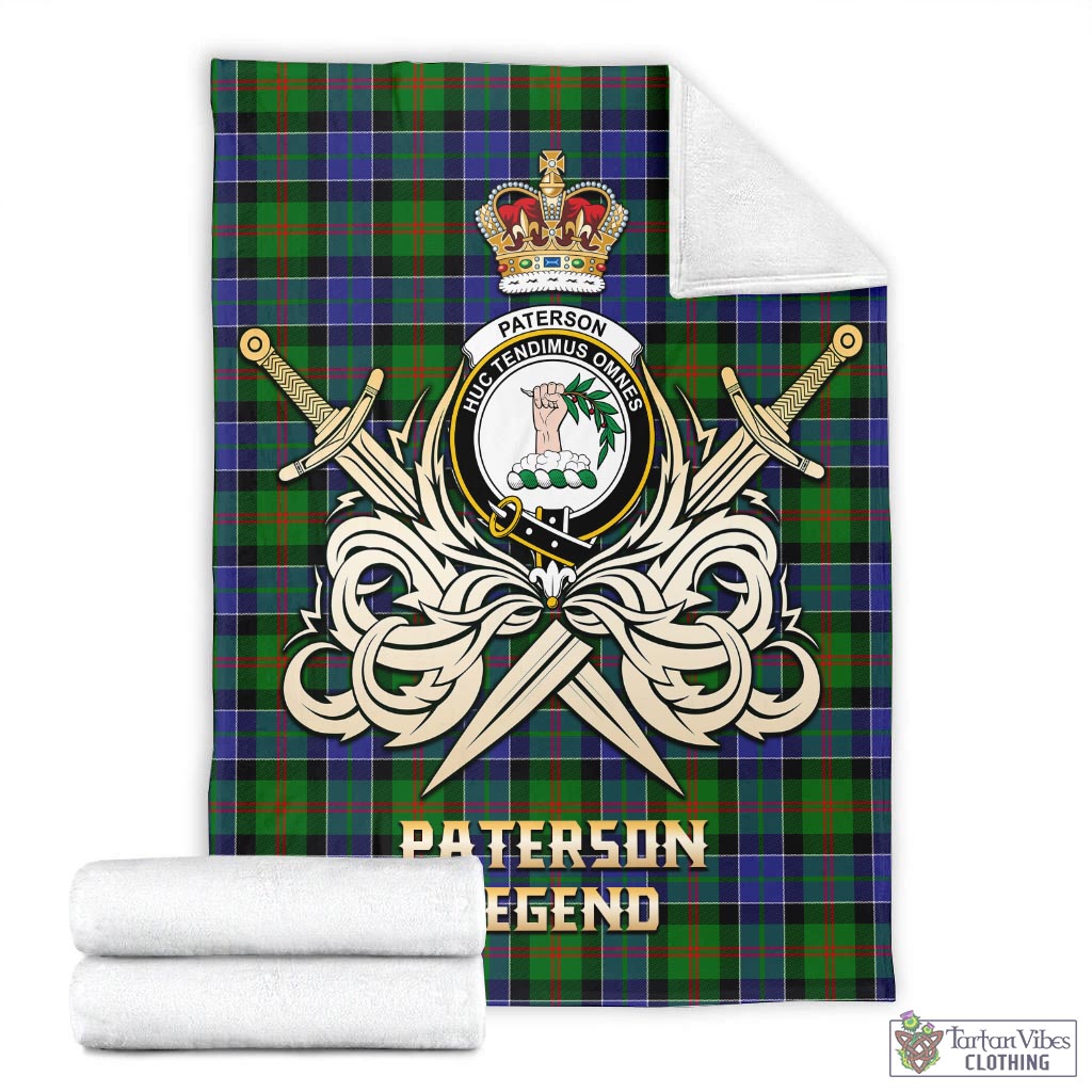 Tartan Vibes Clothing Paterson Tartan Blanket with Clan Crest and the Golden Sword of Courageous Legacy