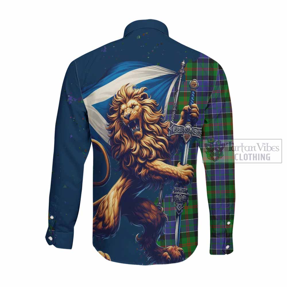 Tartan Vibes Clothing Paterson Tartan Family Crest Long Sleeve Button Shirt with Scottish Majestic Lion