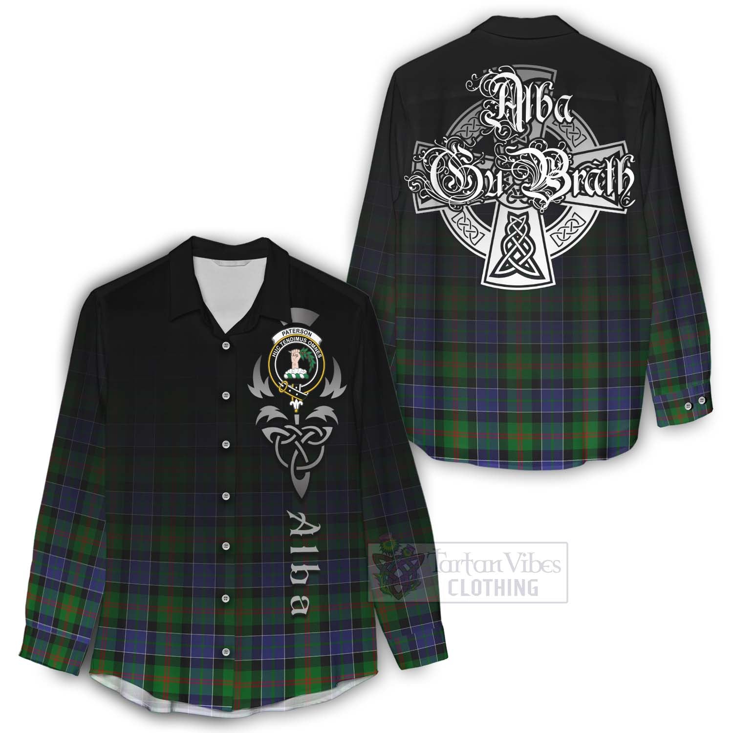 Tartan Vibes Clothing Paterson Tartan Women's Casual Shirt Featuring Alba Gu Brath Family Crest Celtic Inspired