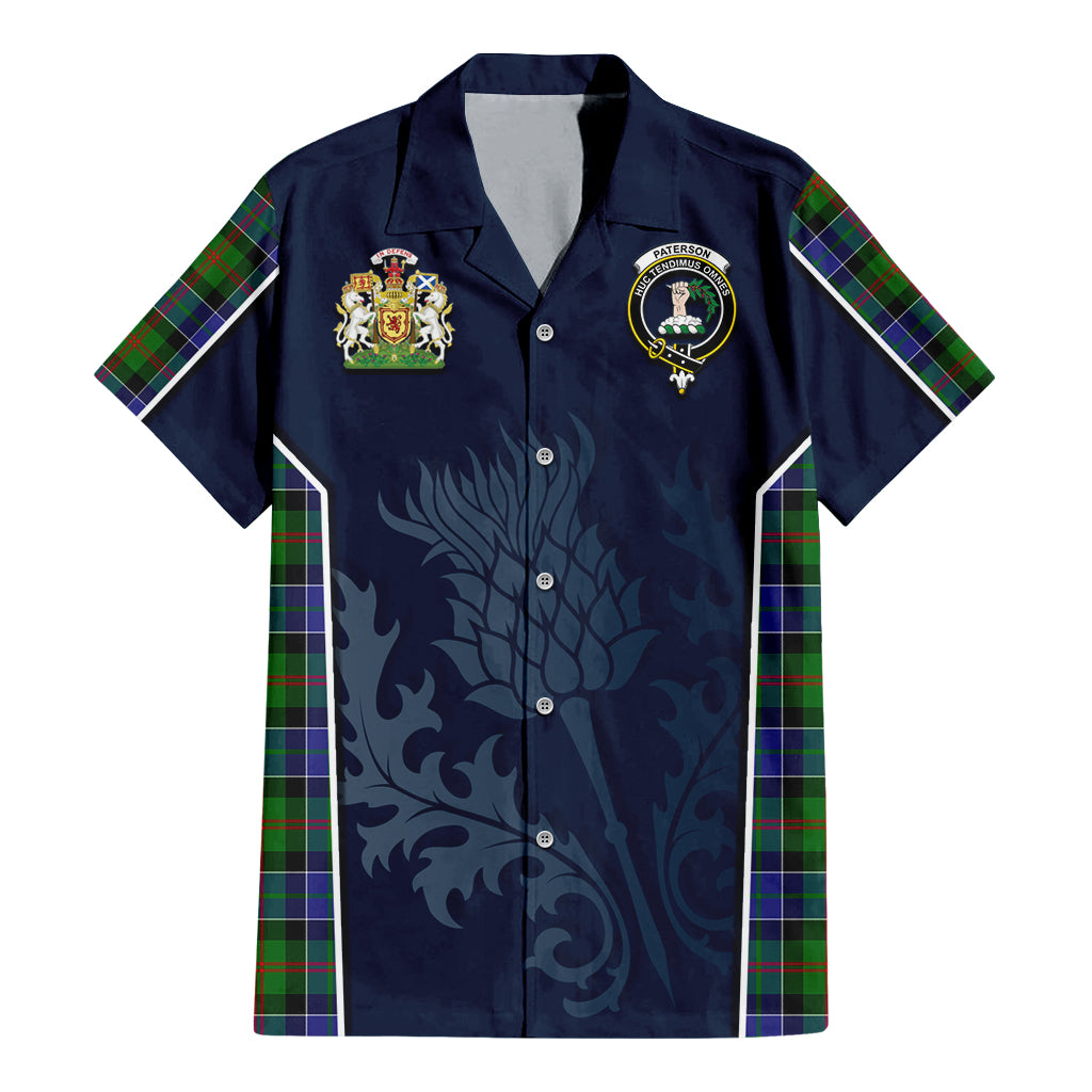 Tartan Vibes Clothing Paterson Tartan Short Sleeve Button Up Shirt with Family Crest and Scottish Thistle Vibes Sport Style