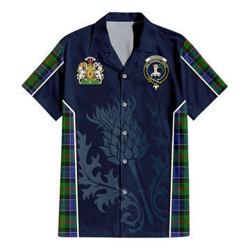 Paterson Tartan Short Sleeve Button Up Shirt with Family Crest and Scottish Thistle Vibes Sport Style