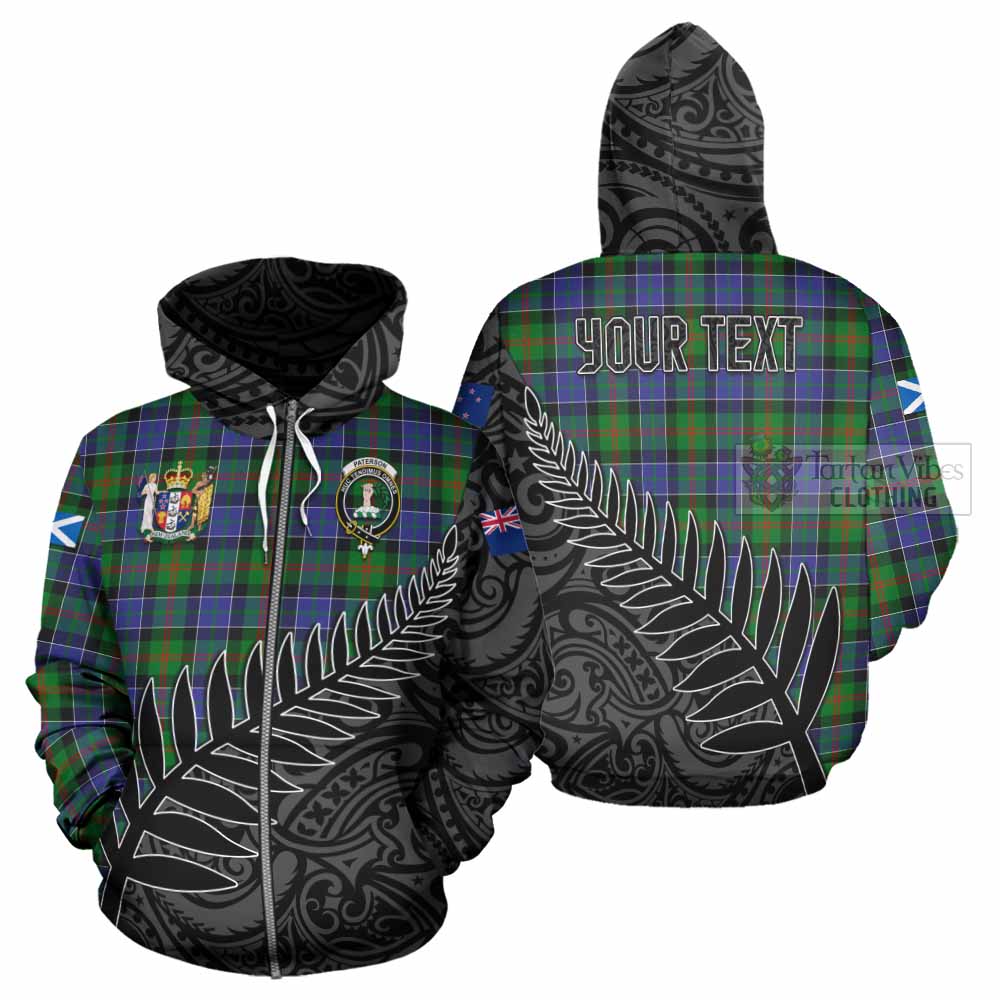 Tartan Vibes Clothing Paterson Crest Tartan Hoodie with New Zealand Silver Fern Half Style