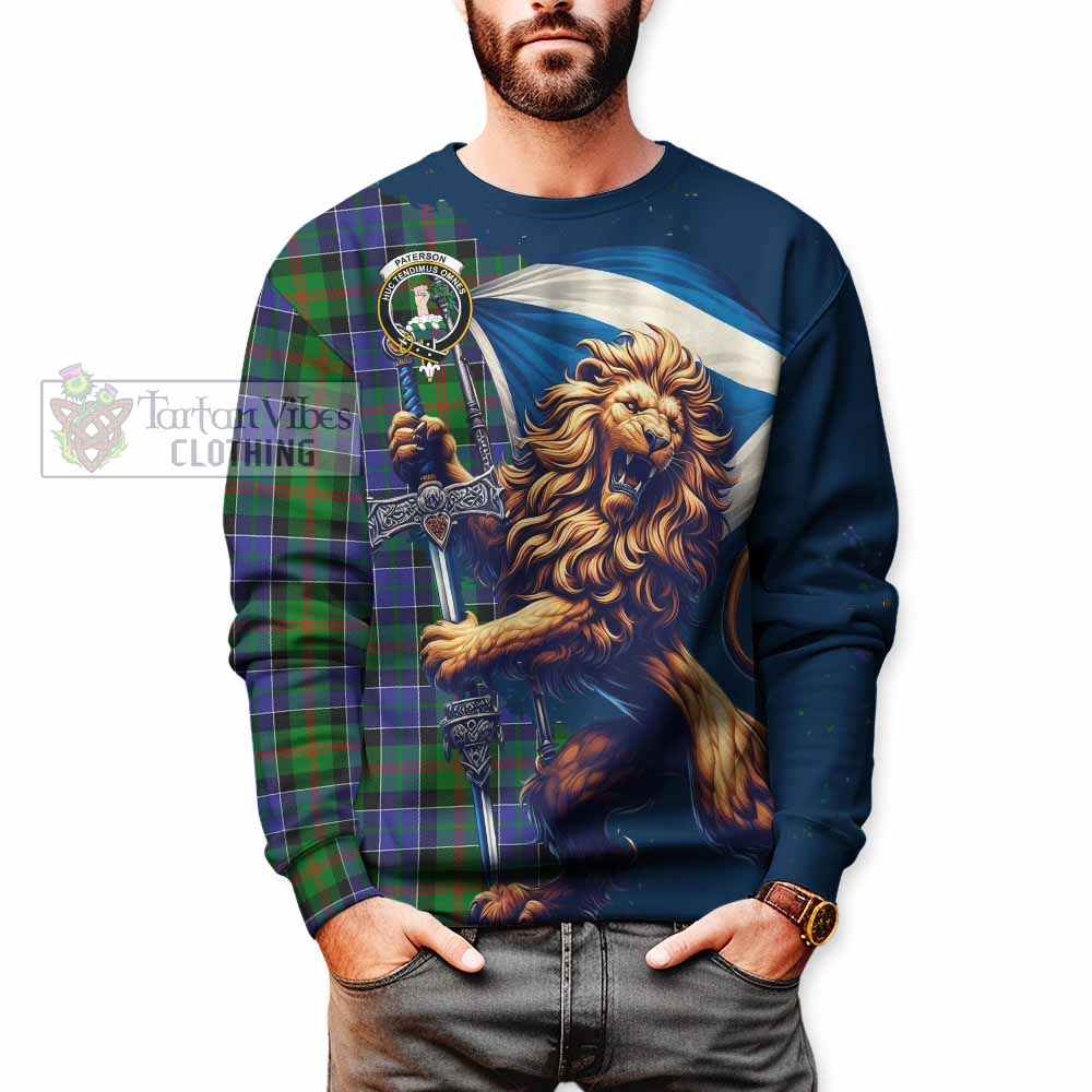 Tartan Vibes Clothing Paterson Tartan Family Crest Sweatshirt with Scottish Majestic Lion