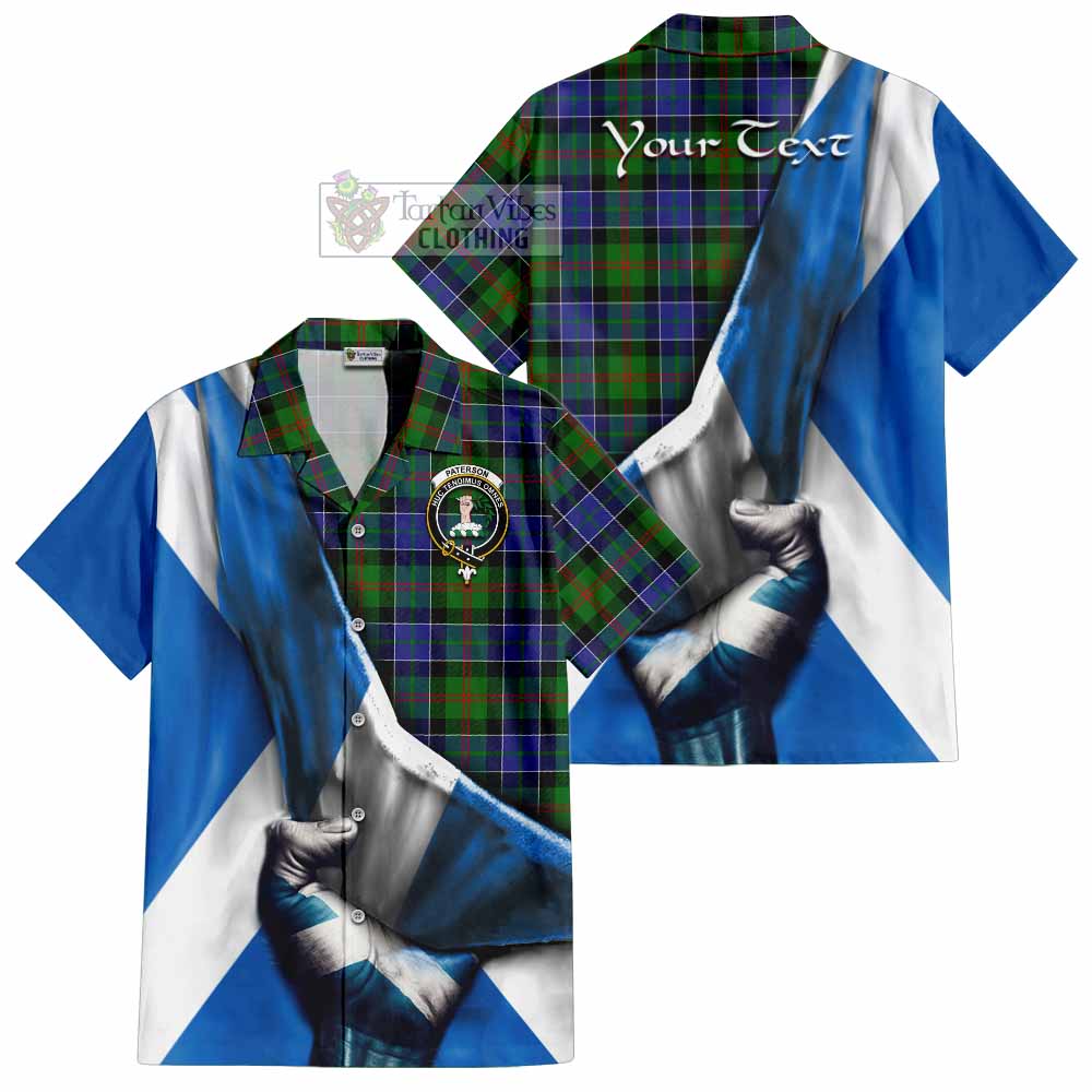 Tartan Vibes Clothing Paterson Tartan Short Sleeve Button Shirt with Family Crest Scotland Patriotic Style