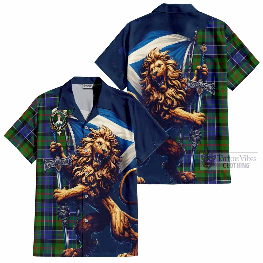 Tartan Vibes Clothing Paterson Tartan Family Crest Short Sleeve Button Shirt with Scottish Majestic Lion