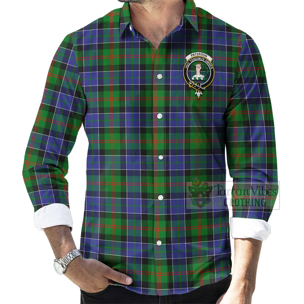 Tartan Vibes Clothing Paterson Tartan Long Sleeve Button Shirt with Family Crest Celtic Skull Style