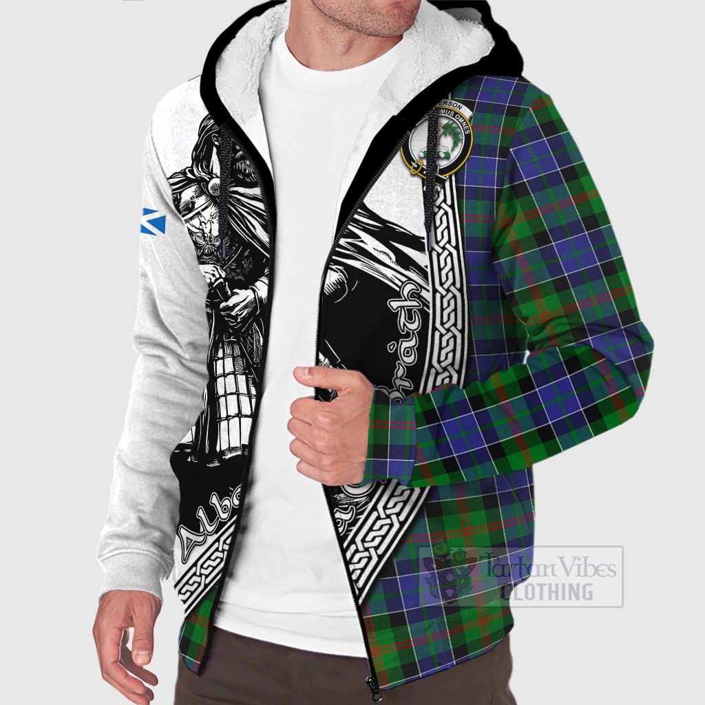 Tartan Vibes Clothing Paterson Tartan Clan Crest Sherpa Hoodie with Highlander Warrior Celtic Style