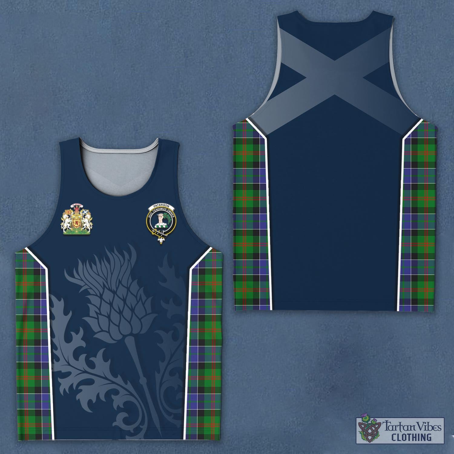 Tartan Vibes Clothing Paterson Tartan Men's Tanks Top with Family Crest and Scottish Thistle Vibes Sport Style