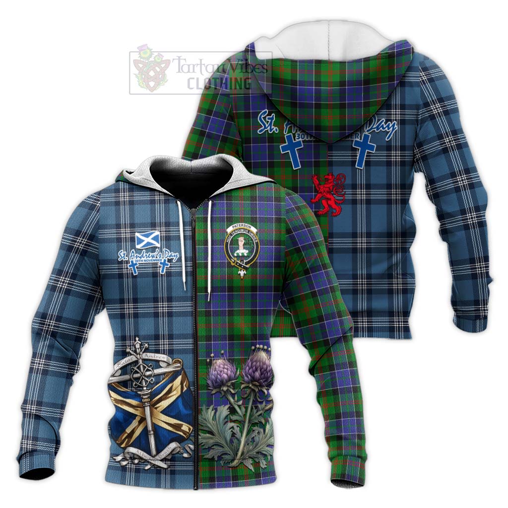 Tartan Vibes Clothing Paterson Tartan Knitted Hoodie Happy St. Andrew's Day Half Tartan Style