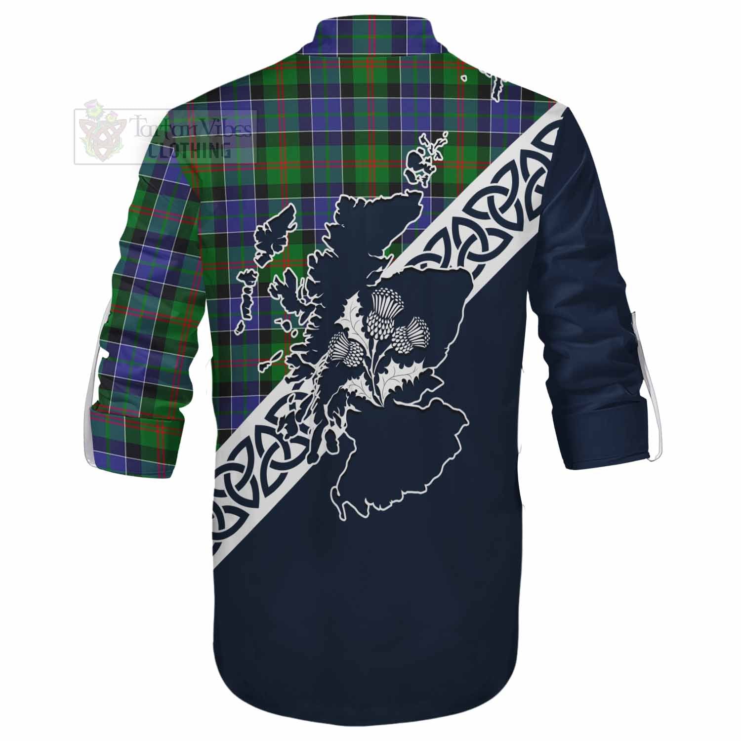 Tartan Vibes Clothing Paterson Tartan Ghillie Kilt Shirt Featuring Thistle and Scotland Map