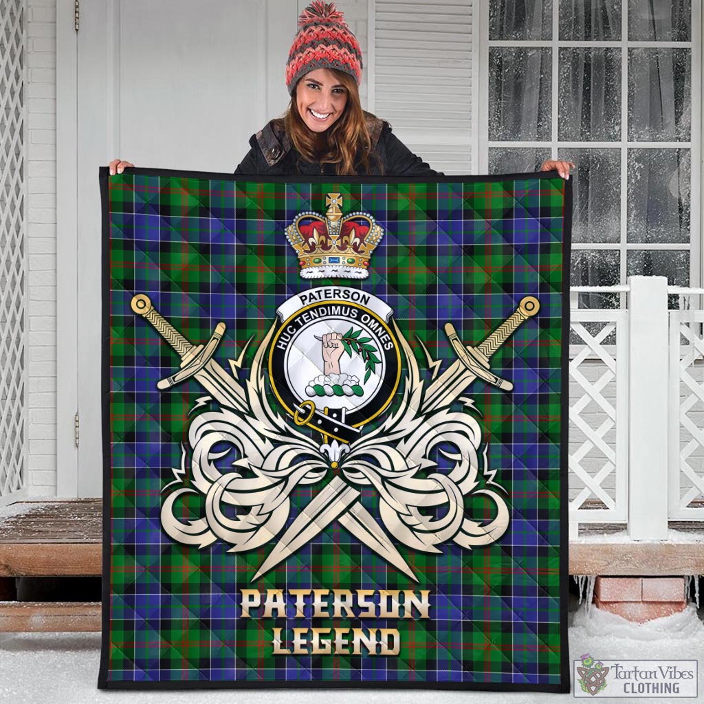 Tartan Vibes Clothing Paterson Tartan Quilt with Clan Crest and the Golden Sword of Courageous Legacy