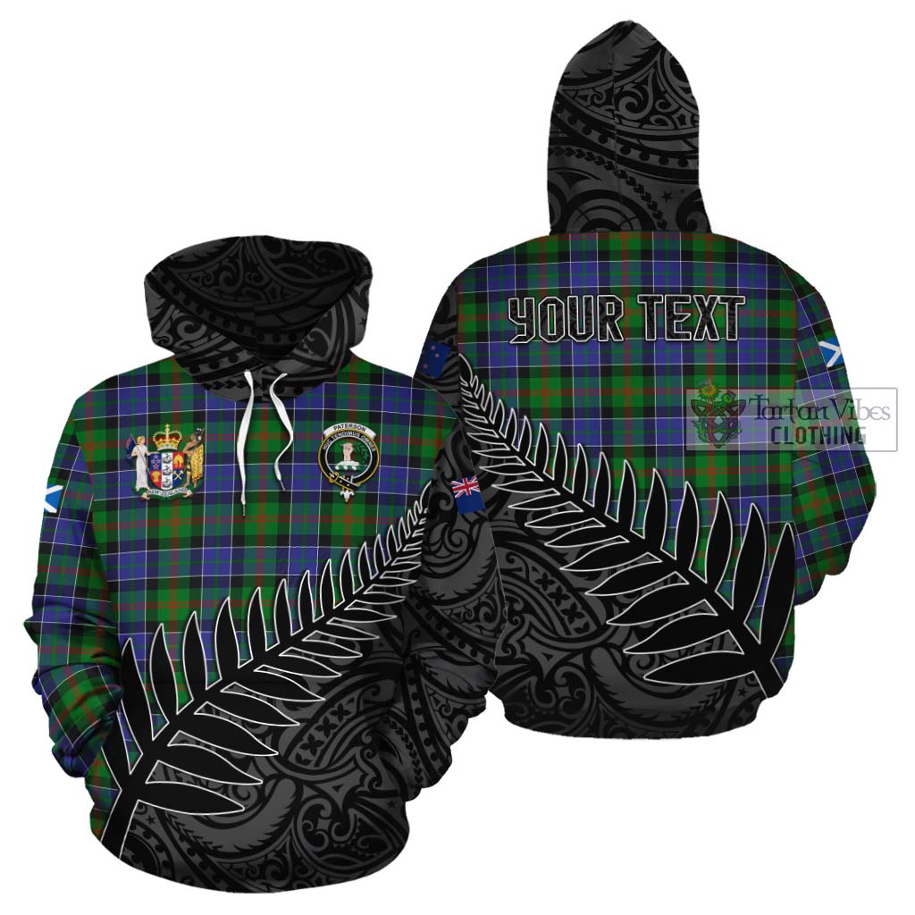 Tartan Vibes Clothing Paterson Crest Tartan Cotton Hoodie with New Zealand Silver Fern Half Style