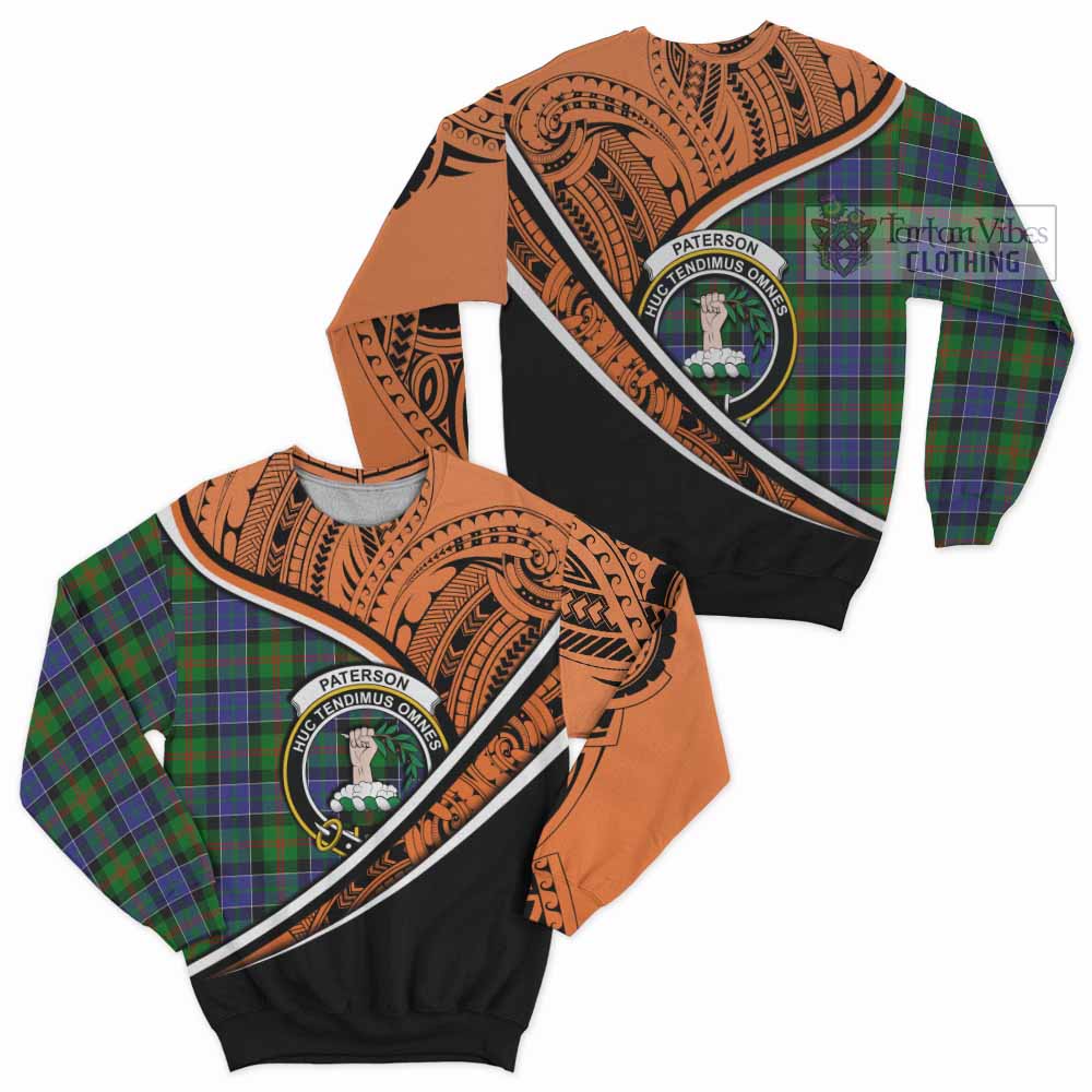 Tartan Vibes Clothing Paterson Crest Tartan Sweatshirt with Maori Tattoo Style - Orange Version