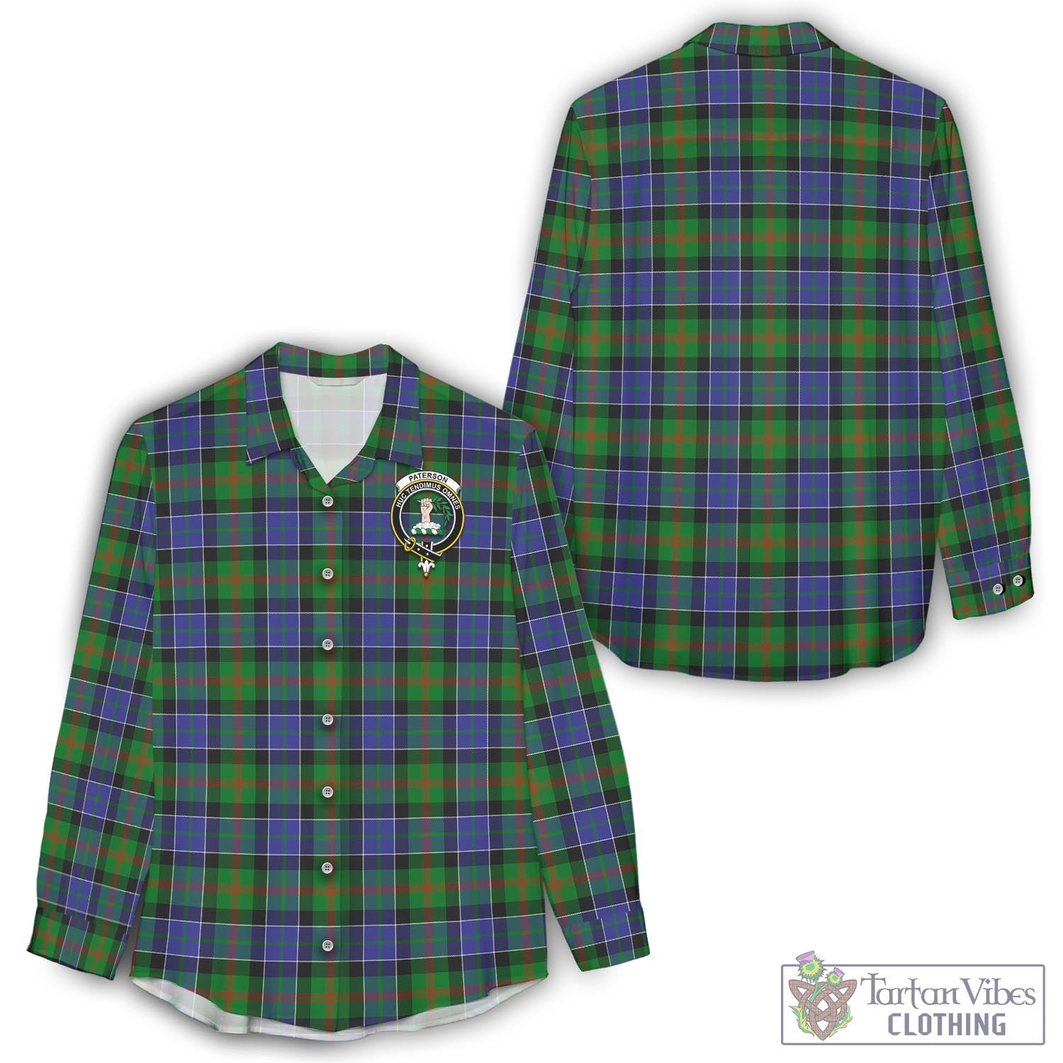 Tartan Vibes Clothing Paterson Tartan Womens Casual Shirt with Family Crest