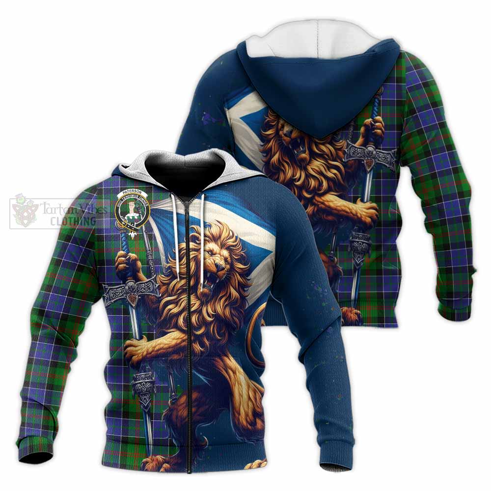 Tartan Vibes Clothing Paterson Tartan Family Crest Knitted Hoodie with Scottish Majestic Lion