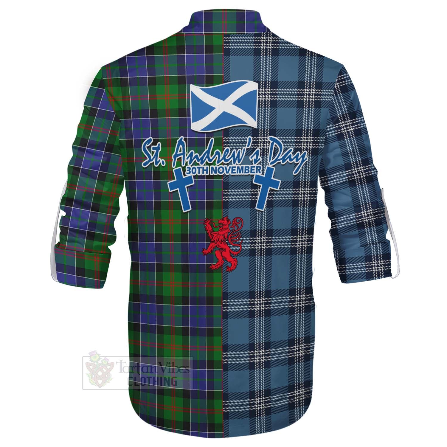 Tartan Vibes Clothing Paterson Tartan Ghillie Kilt Shirt Happy St. Andrew's Day Half Tartan Style