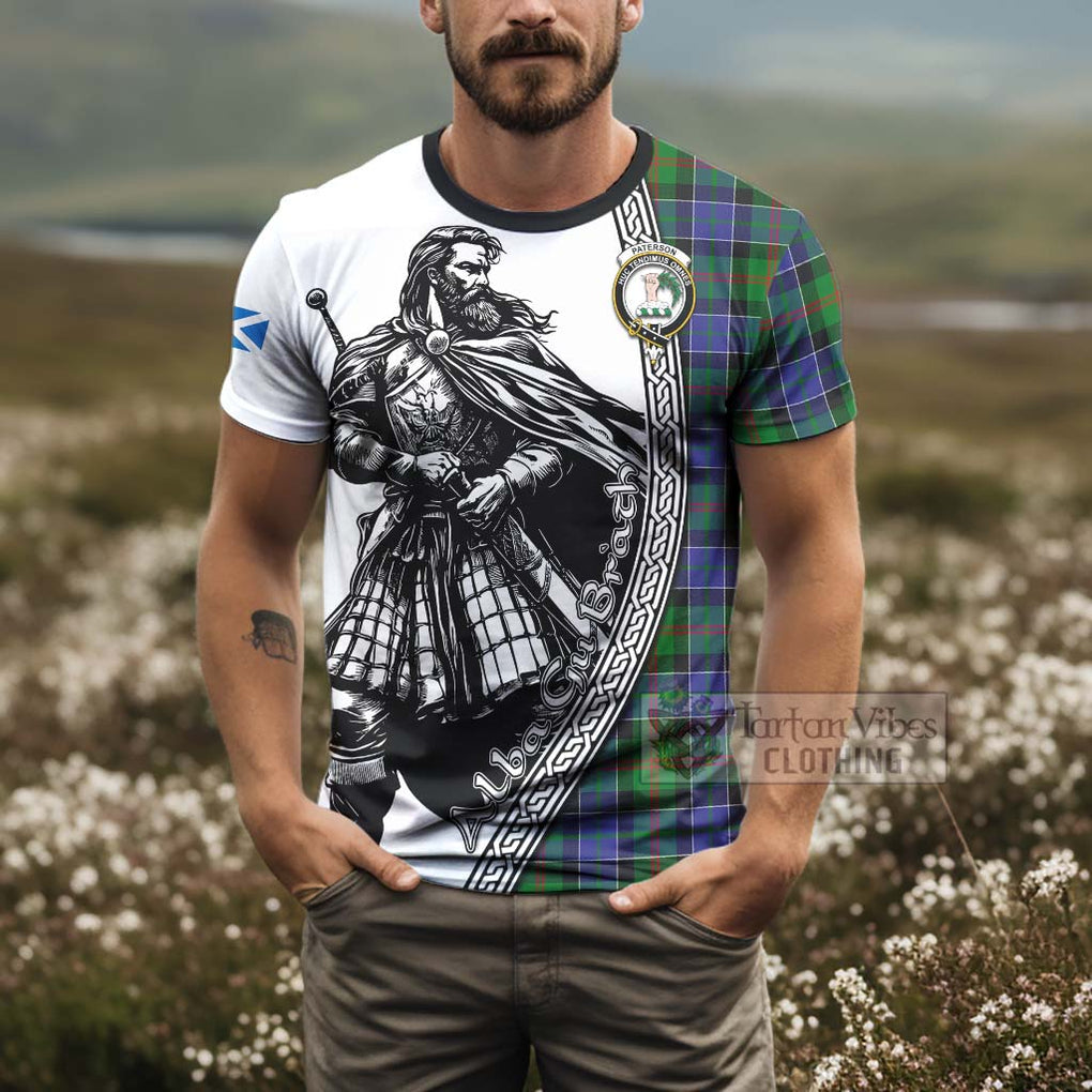 Tartan Vibes Clothing Paterson Tartan Clan Crest T-Shirt with Highlander Warrior Celtic Style