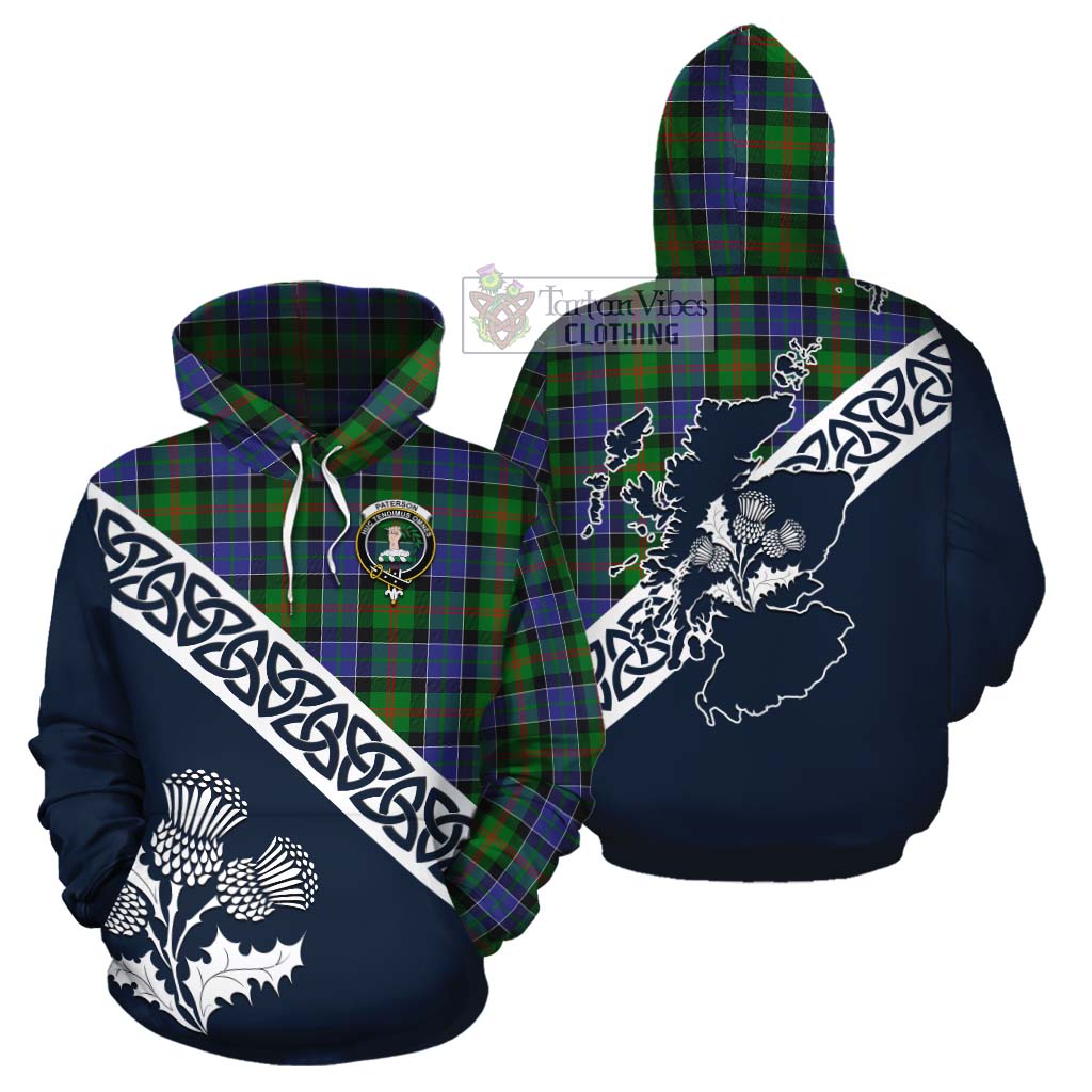 Tartan Vibes Clothing Paterson Tartan Cotton Hoodie Featuring Thistle and Scotland Map