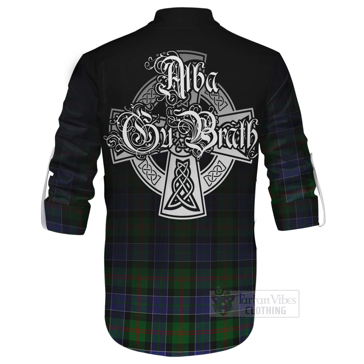 Tartan Vibes Clothing Paterson Tartan Ghillie Kilt Shirt Featuring Alba Gu Brath Family Crest Celtic Inspired