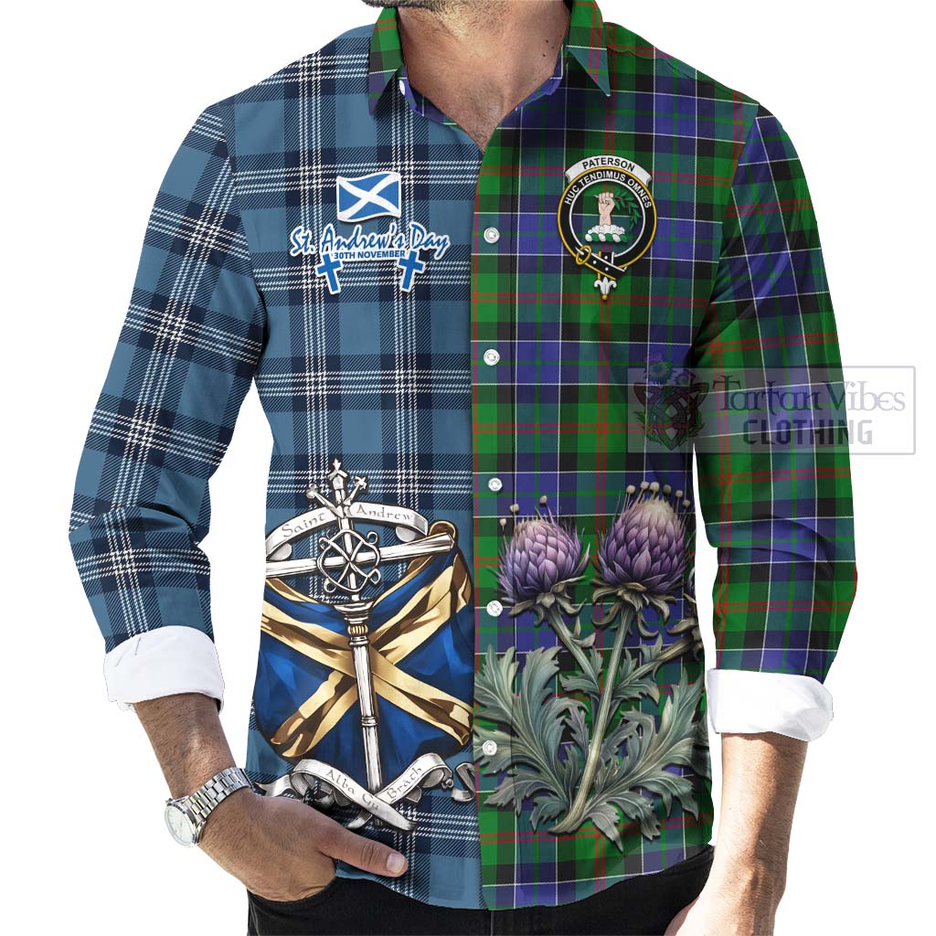 Tartan Vibes Clothing Paterson Tartan Long Sleeve Button Shirt Happy St. Andrew's Day Half Tartan Style