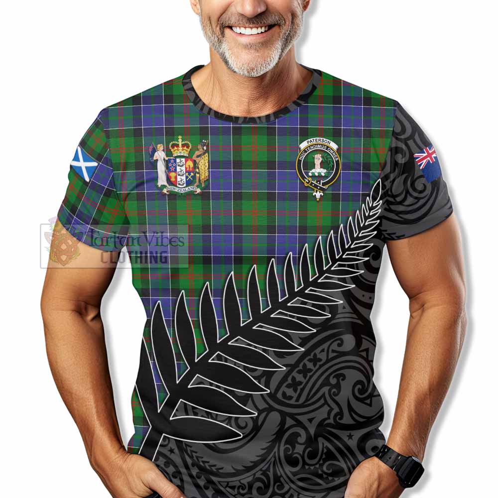 Tartan Vibes Clothing Paterson Crest Tartan T-Shirt with New Zealand Silver Fern Half Style