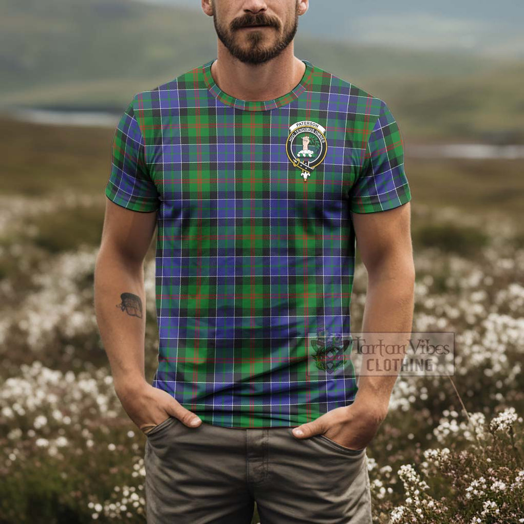 Tartan Vibes Clothing Paterson Tartan T-Shirt with Family Crest and Bearded Skull Holding Bottles of Whiskey