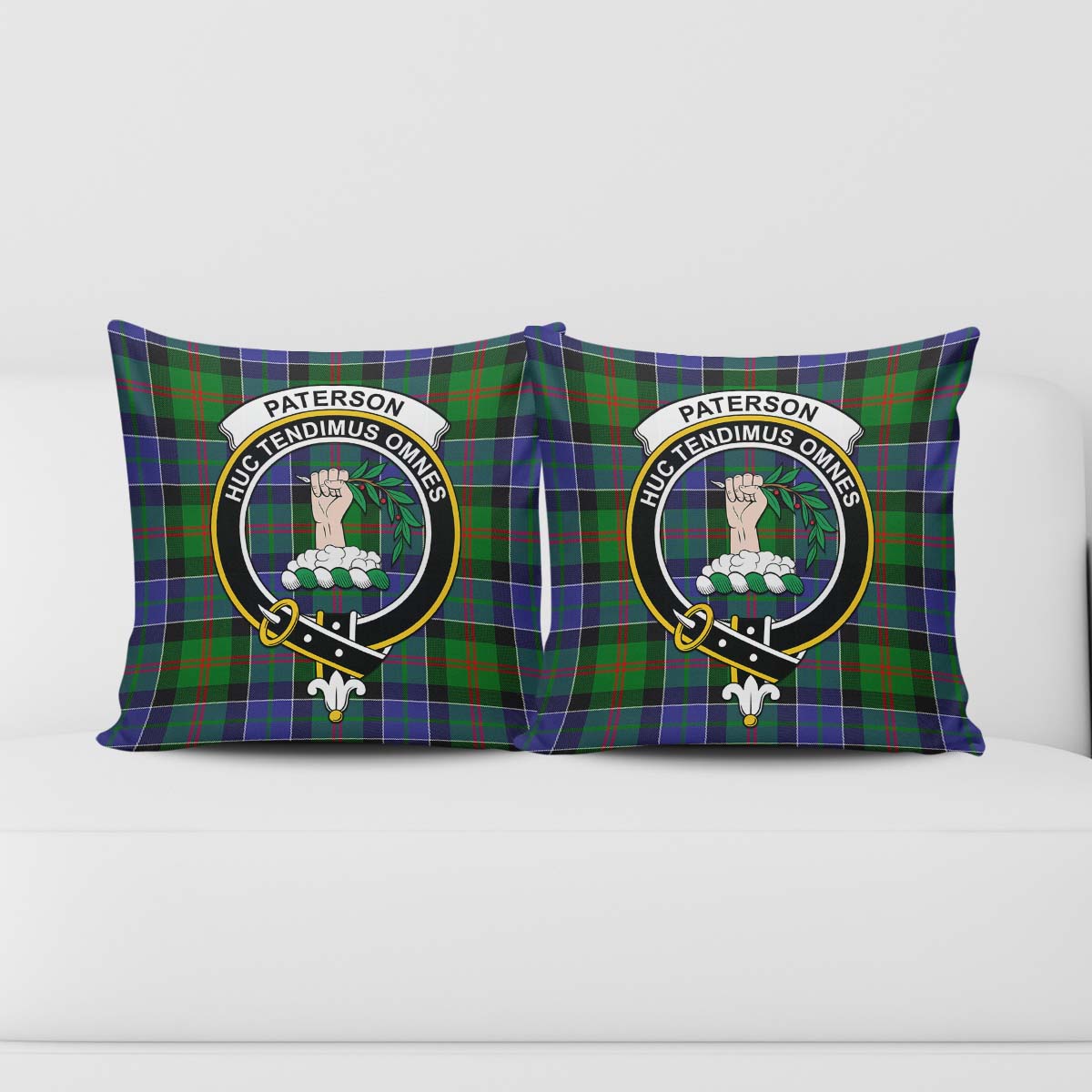 Paterson Tartan Pillow Cover with Family Crest - Tartanvibesclothing