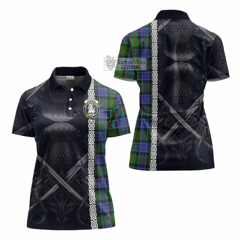 Tartan Vibes Clothing Paterson Tartan Women's Polo Shirt with Family Crest Cross Sword Thistle Celtic Vibes