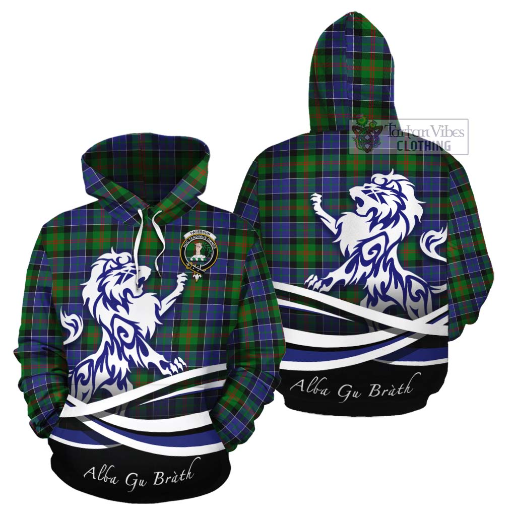 Tartan Vibes Clothing Paterson Tartan Cotton Hoodie with Alba Gu Brath Regal Lion Emblem