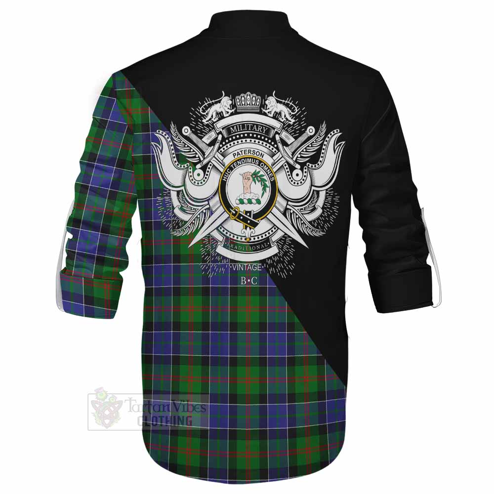 Tartan Vibes Clothing Paterson Tartan Ghillie Kilt Shirt with Family Crest and Military Logo Style