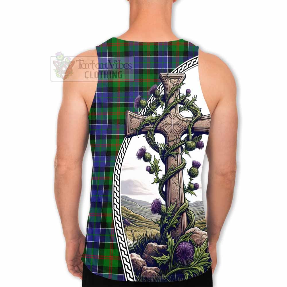 Tartan Vibes Clothing Paterson Tartan Men's Tank Top with Family Crest and St. Andrew's Cross Accented by Thistle Vines