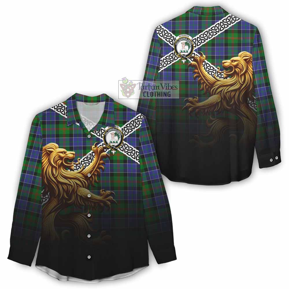 Paterson Crest Tartan Women's Casual Shirt with Golden Lion Emblem Celtic Style - Tartan Vibes Clothing