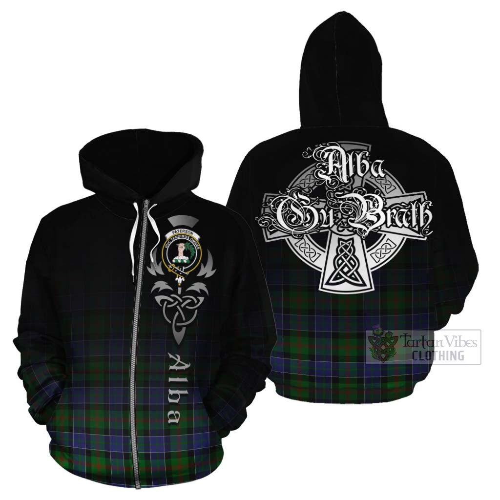 Tartan Vibes Clothing Paterson Tartan Cotton Hoodie Featuring Alba Gu Brath Family Crest Celtic Inspired